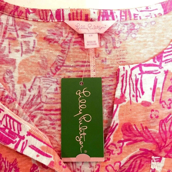 Lilly Pulitzer Sz XS Duval Top Linen Pink Cheeky Melon Rule Breakers NWT… - Picture 6 of 9